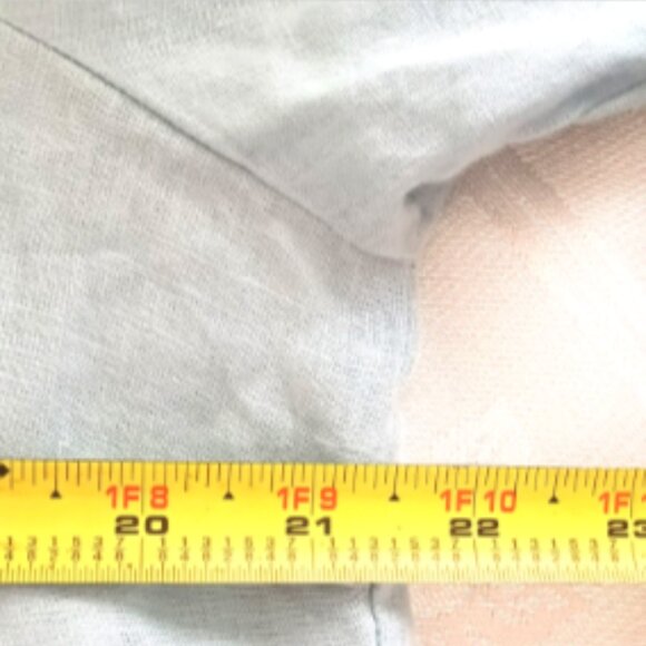 NWOT Nicole Miller Linen Button Up 3/4 Roll Tab Sleeve Top Pockets sz L Sky Blue - Picture 14 of 14